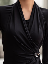 Draped Wrap-Neck Long Sleeve Top