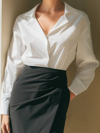 Classic White Blouse And Black Draped Skirt Set