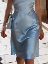 Sky Blue Satin Halter Mini Dress