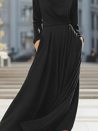 Elegant Black Draped Maxi Dress With Cowl Neck