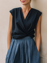 Draped Sleeveless Top & High-Waist Midi Skirt Set