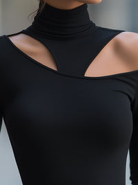 Cutout Shoulder Turtleneck Fitted Top