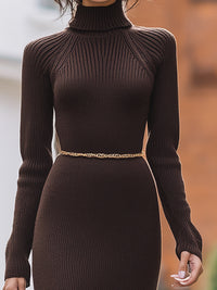 Lace Hem High Neck Knitted Maxi Dress