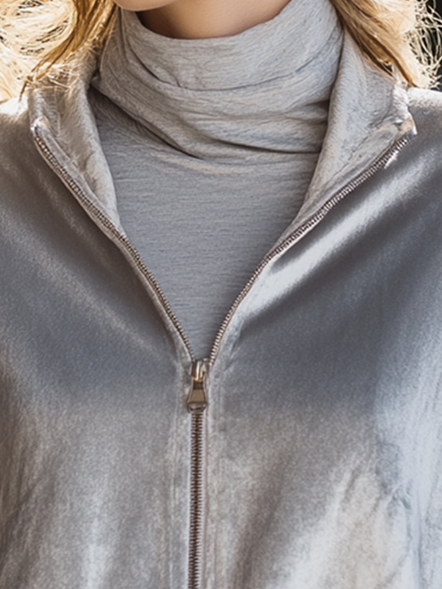 Velvet Zip-Up Bomber Jacket