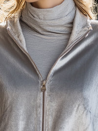 Velvet Zip-Up Bomber Jacket