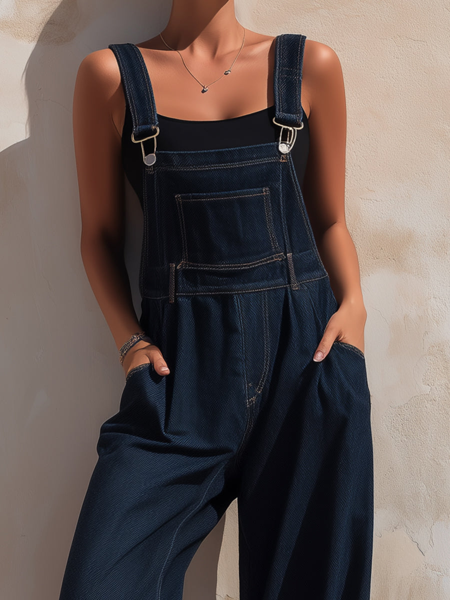 Denim Wide-Leg Overall Jumpsuit