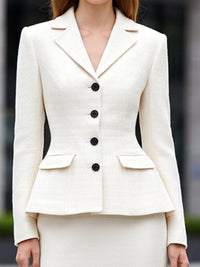 Chic Ivory Peplum Blazer And Skirt Set