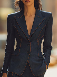 Indigo Contrast-Stitch Tailored Suit Set