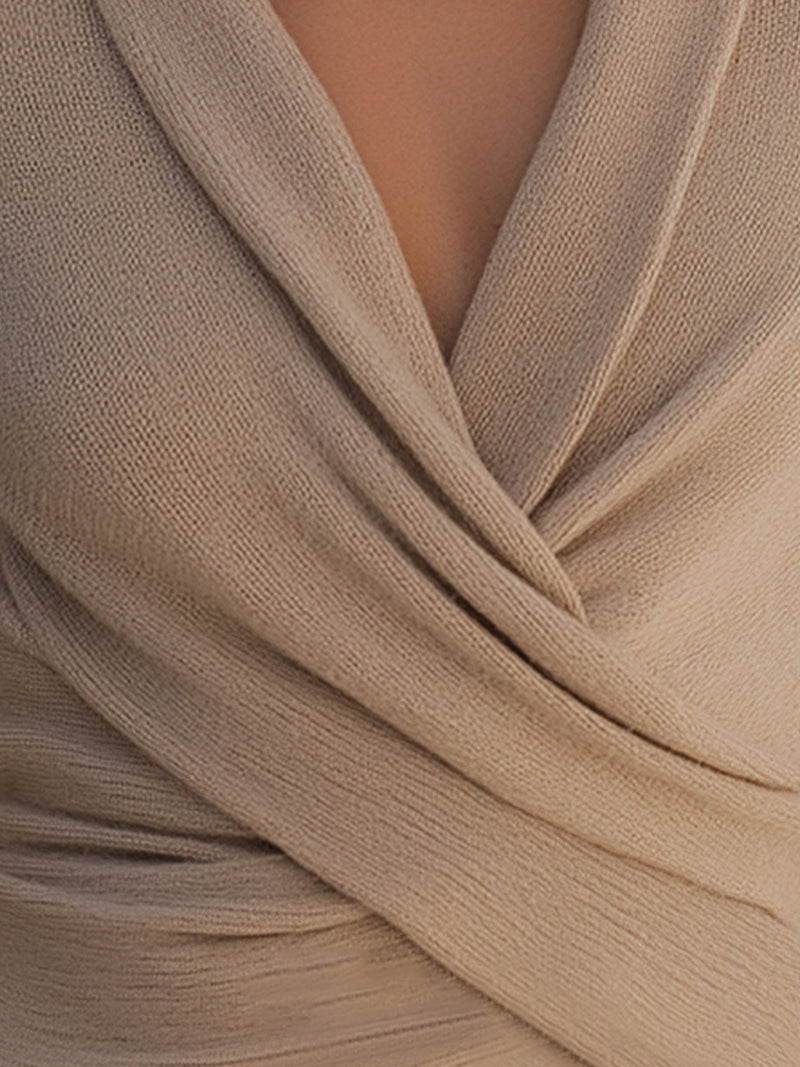 Taupe Draped Knit Wrap Top