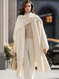 Ivory Draped Wool Cape Coat