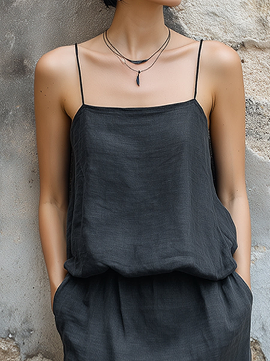 Linen Layered Camisole Skirt Set