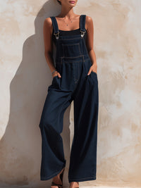 Denim Wide-Leg Overall Jumpsuit