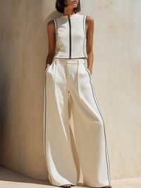 Sleeveless Zip-Front Crop Top & Wide-Leg Pants Set