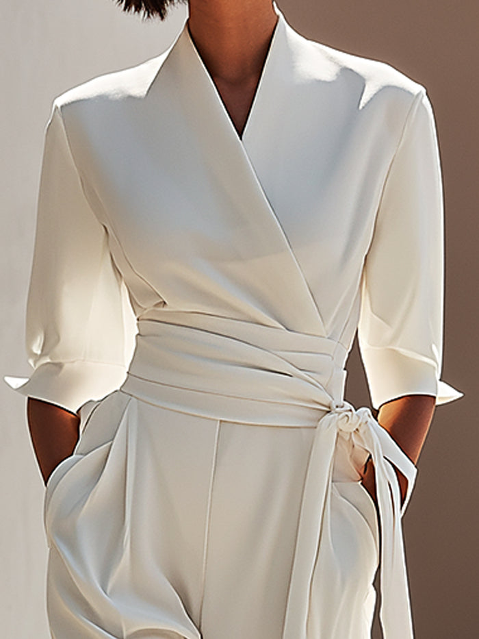 White Wrap Belted Jumpsuit