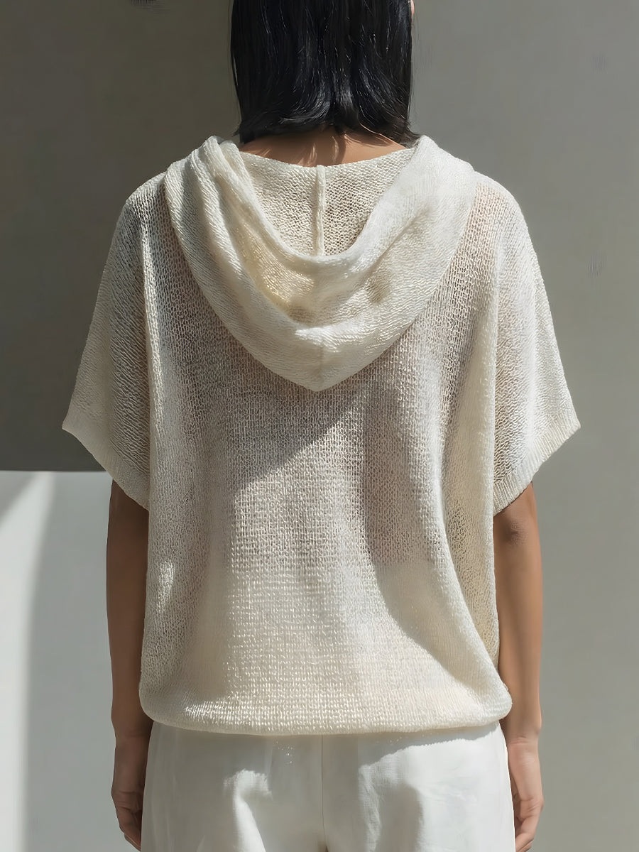 Relaxed Hooded Textured Short-Sleeve Top
