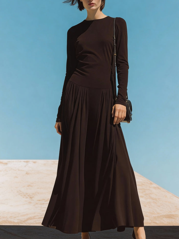 Long-Sleeve Pleated Midi Dress