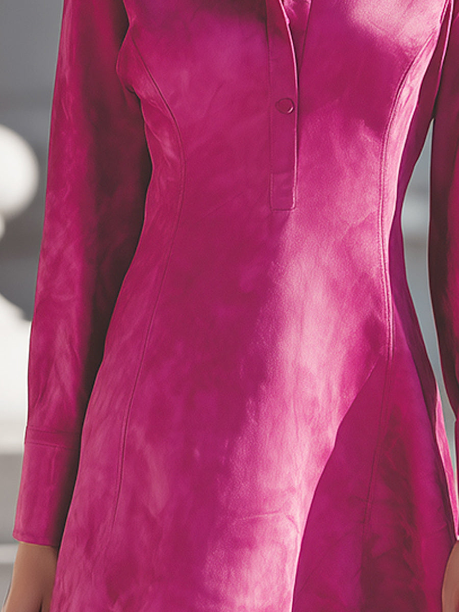 Fuchsia Satin Flared Shirt Dress
