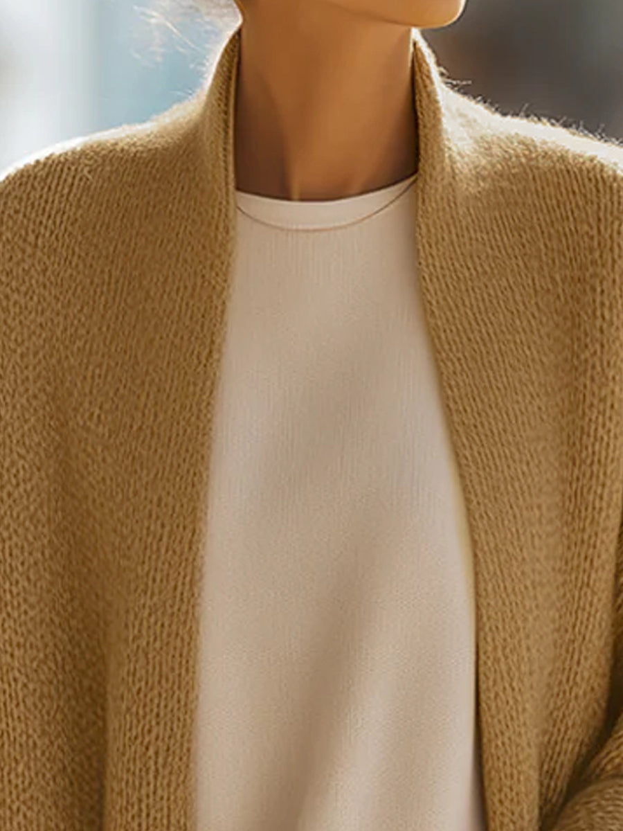 Sand Beige Oversized Knit Cardigan