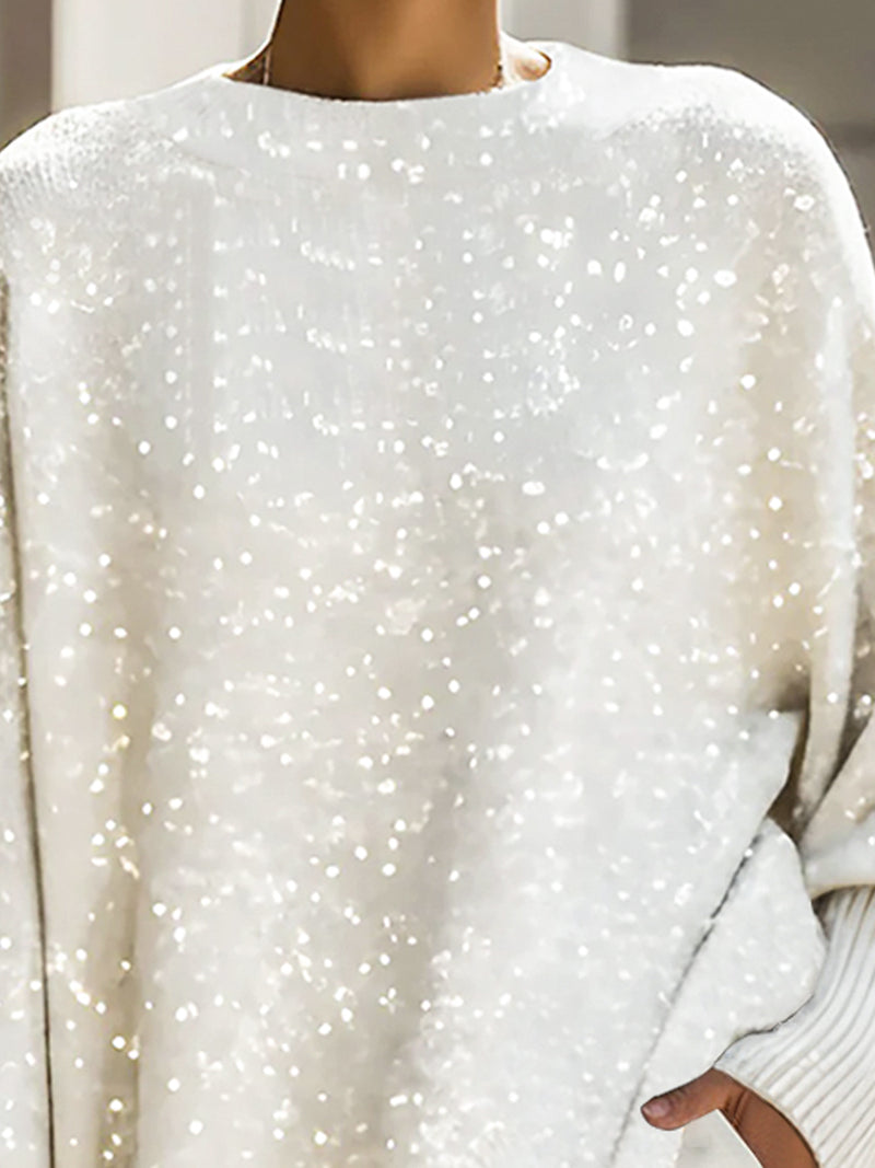 Ivory Sequin Oversized Knit Sweater