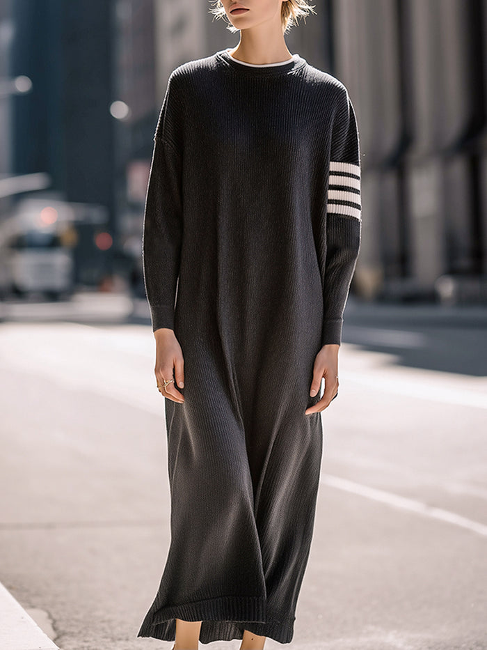 Stripe-detail Ribbed-knit Dress
