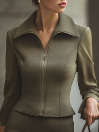 Structured Olive Zip-Up Hourglass Jacket
