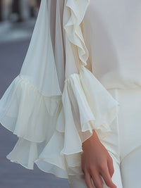 Cascading Ruffle Chiffon Cape-Sleeve Blouse