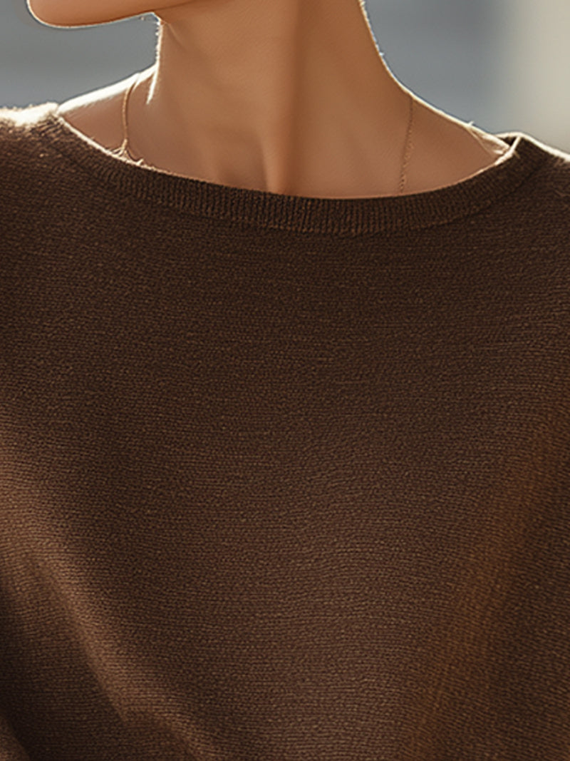 Mocha Brown Drawstring Hem Knit Top