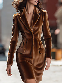 Elegant Brown Faux Fur Blazer Dress