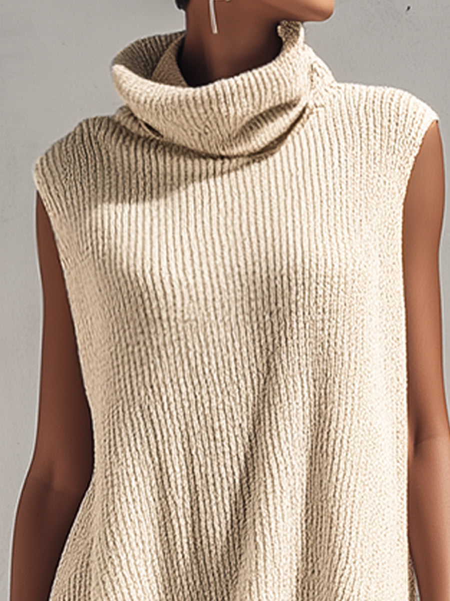 Sleeveless Turtleneck Knit Tunic Dress