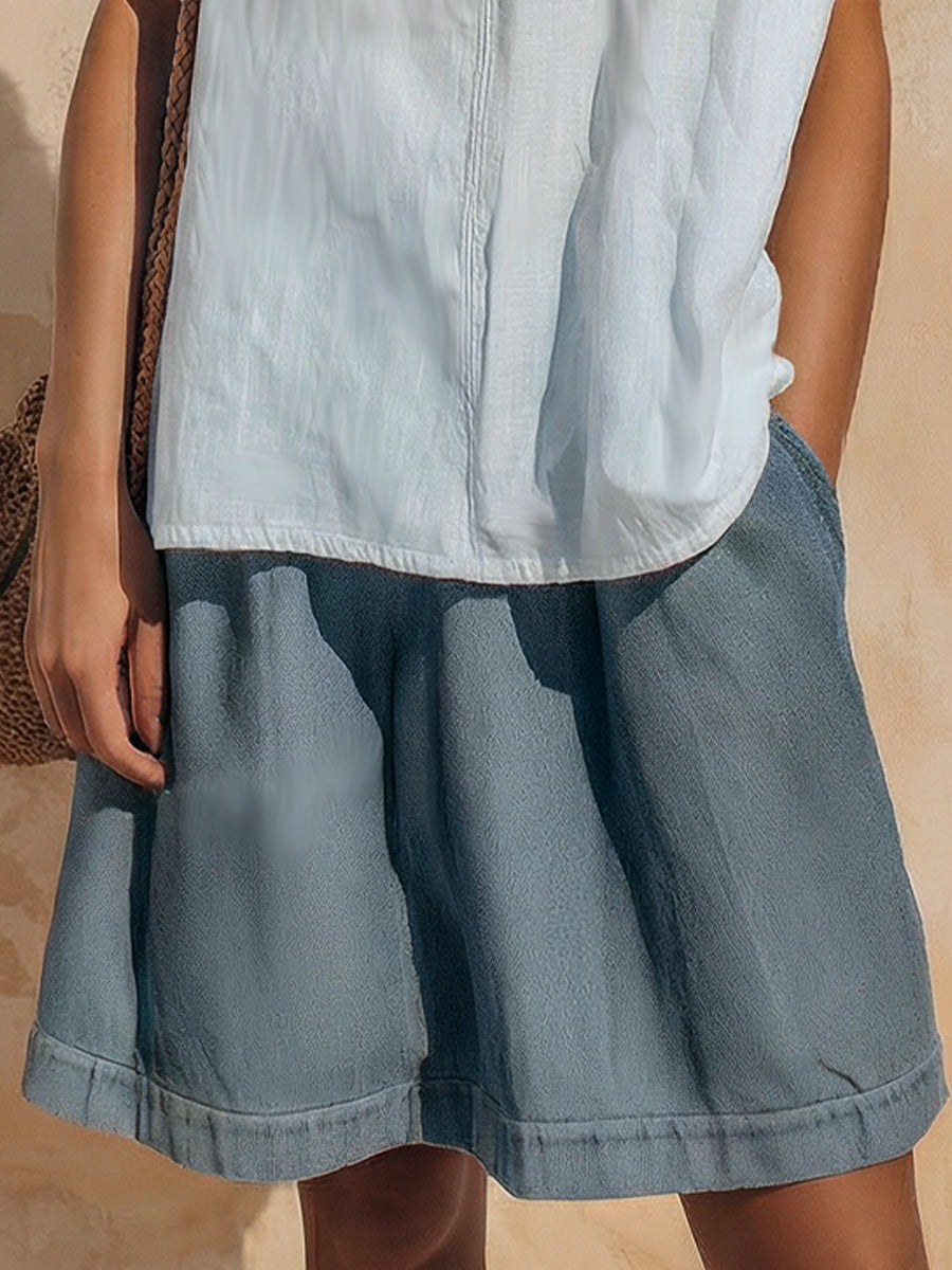 Relaxed Short Sleeve Top & Denim A-Line Skirt Set