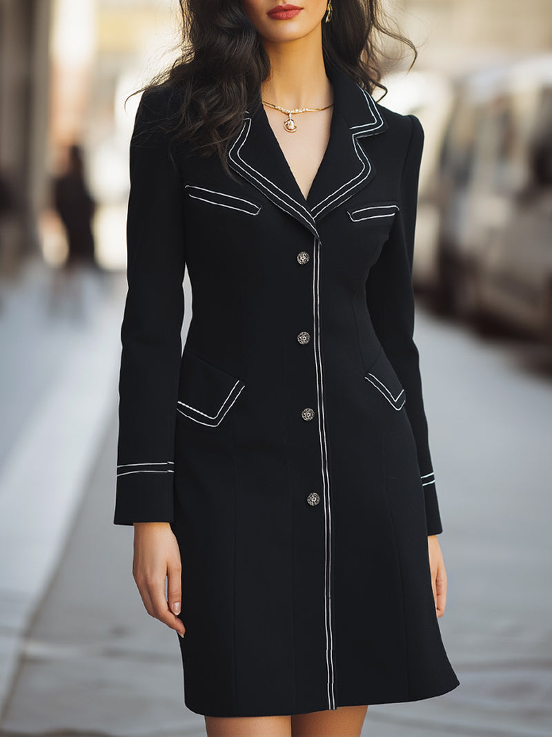 Elegant Contrast Piping Tailored Dress