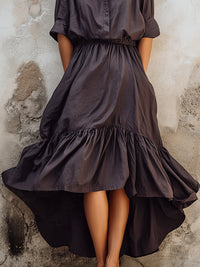 Structured Stand Collar High-Low Midi Dress