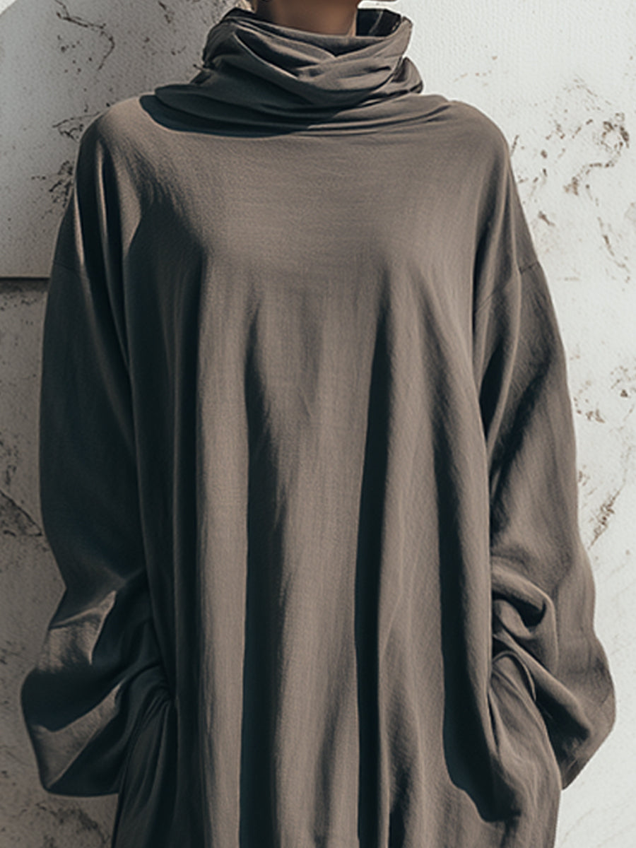 Minimalist Sculptural High-Neck Maxi Dress