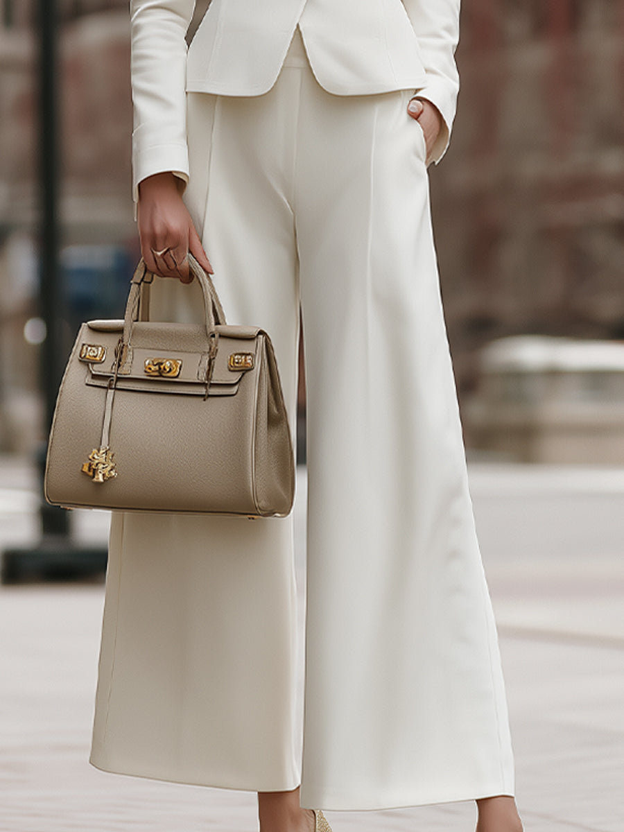 White Belted Pantsuit With Wide-Leg Trousers