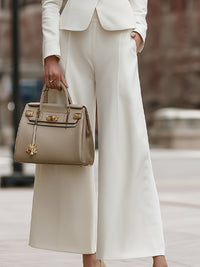 White Belted Pantsuit With Wide-Leg Trousers