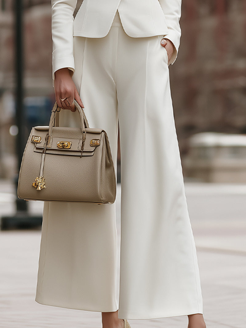 White Belted Pantsuit With Wide-Leg Trousers