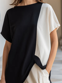 Asymmetric Color-Block Short Sleeve Top