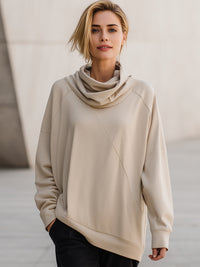 Beige Draped Cowl-Neck Sweatshirt