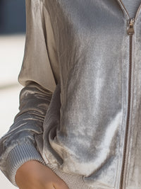 Velvet Zip-Up Bomber Jacket