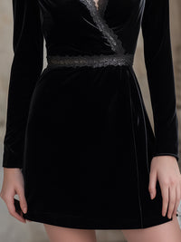 Noir Lace-Trim Velvet Mini Dress