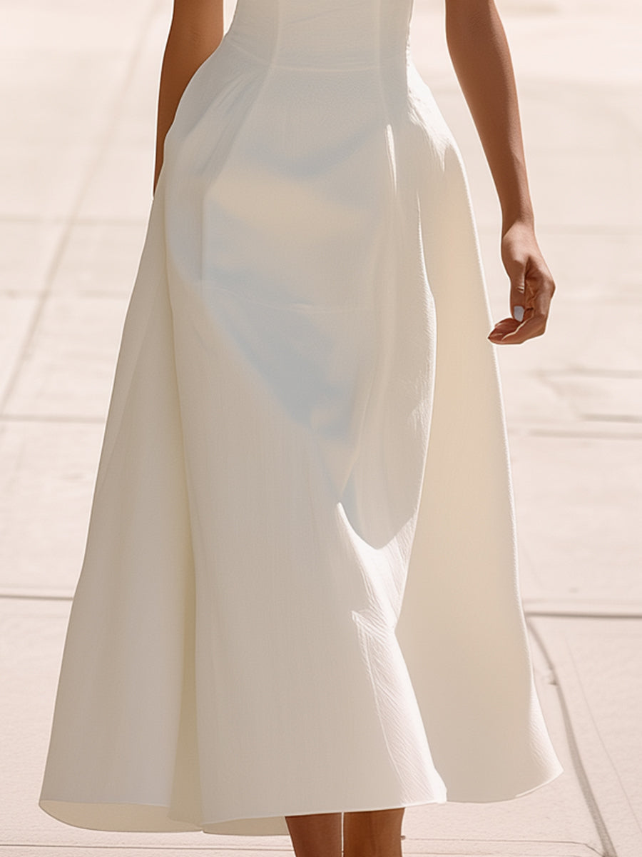 Halter-Neck Structured A-Line Midi Dress