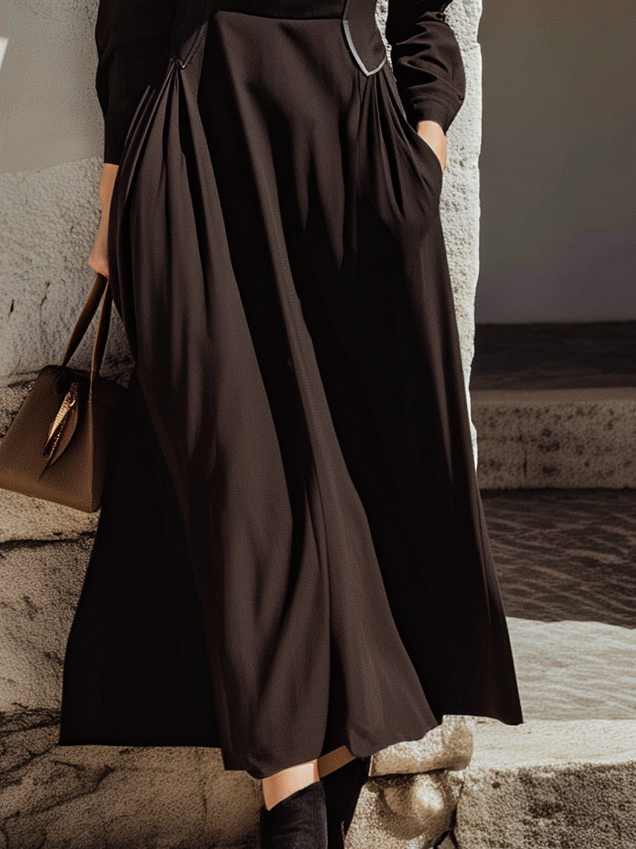 Tailored Woven Long-Sleeve Maxi Dress With Sculpted Waist