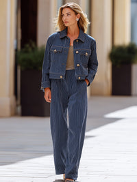 Pinstripe Jacket And Wide-Leg Pants Set