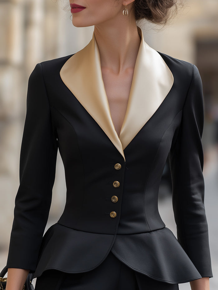 Sculpted Peplum Blazer With Satin Shawl Collar
