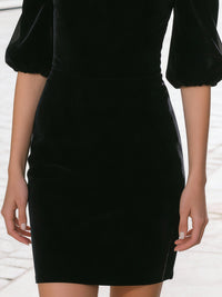 Elegant Black Velvet Illusion Neckline Cocktail Dress