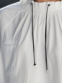Relaxed Drawstring Collar Long-Sleeve Blouse