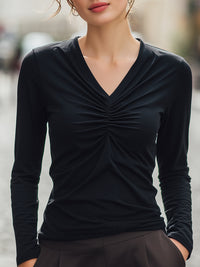 Ruched V-Neck Long-Sleeve Top