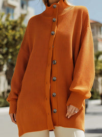 Pumpkin Orange Turtleneck Button-Down Cardigan
