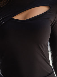 Asymmetric Cutout Long-Sleeve Fitted Top