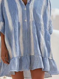 Striped Button-Front Ruffle Hem Shirt Dress